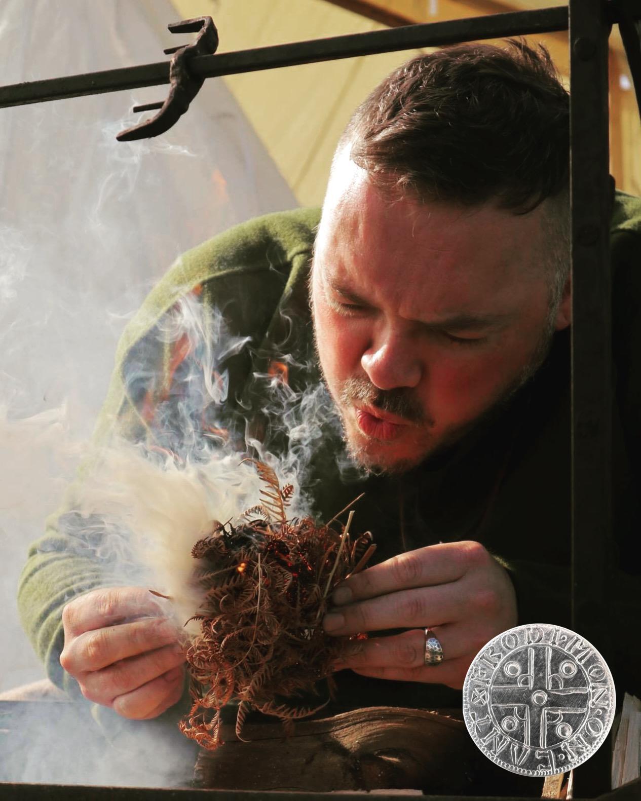 Traditional fire lighting at a living history event